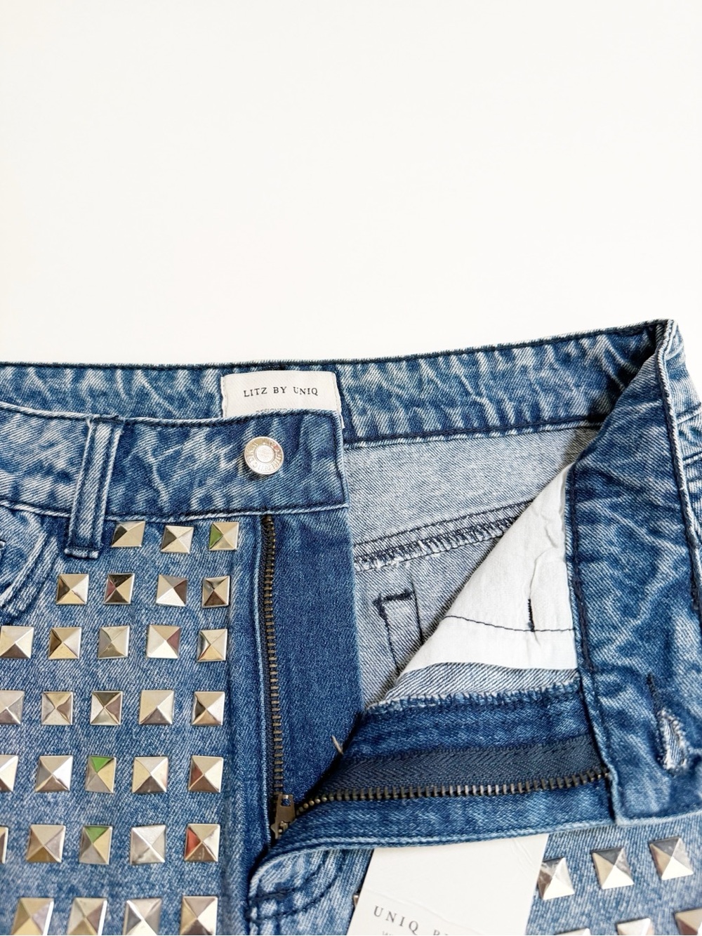 NEW Litz by Uniq Studded Denim Mini Skirt - Picture 6 of 10